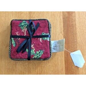 NEW Tracy Porter The Winter Needlepoint Fabric Coaster Set of 4 Holiday